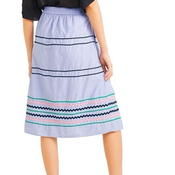 NWT J. Crew Blue Rickrack Trim Poplin Midi Skirt in Peri 100% Cotton Size Medium - Picture 2 of 11
